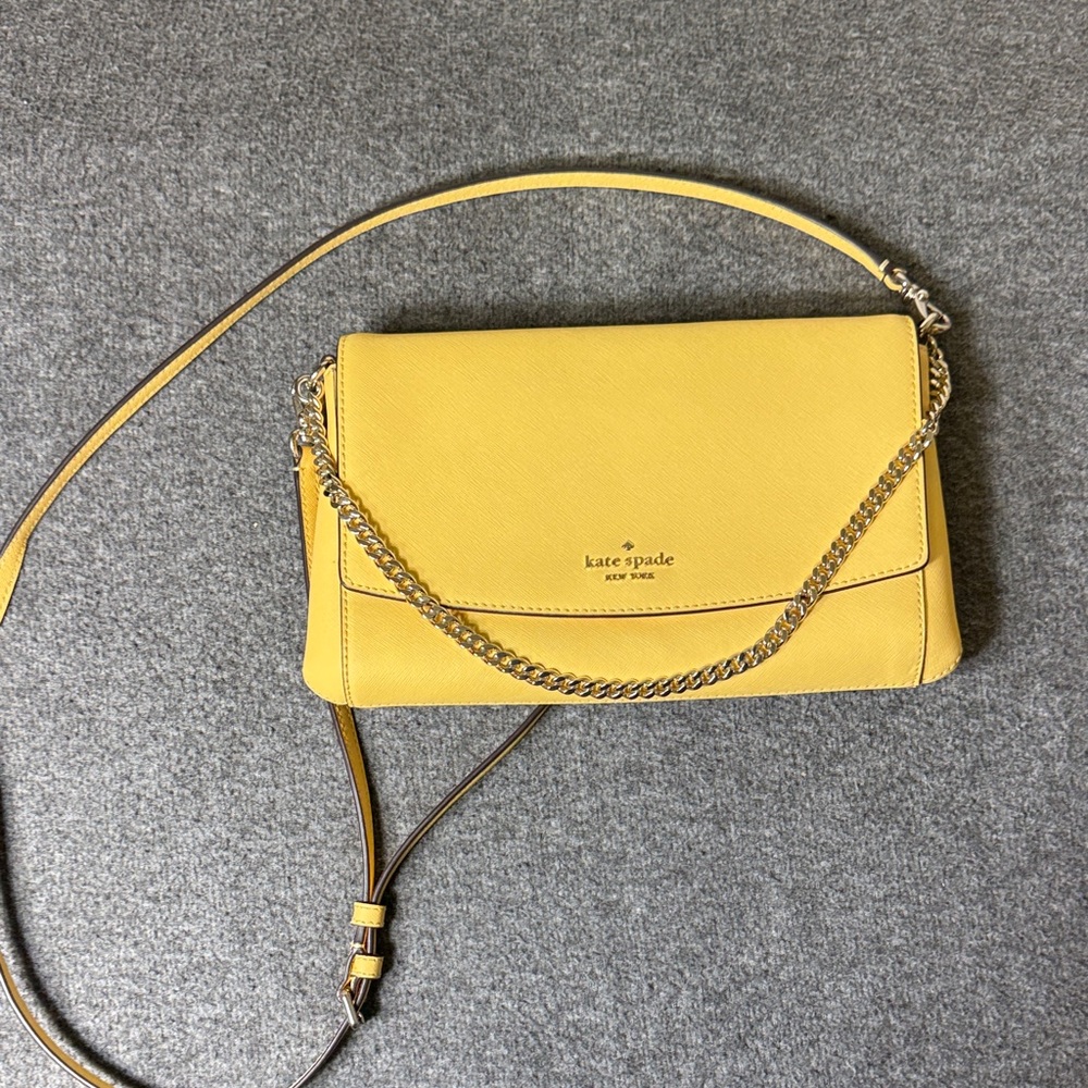 Kate Spade New York‎ Yellow Saffiano Leather Crossbody Bag with Chain Strap